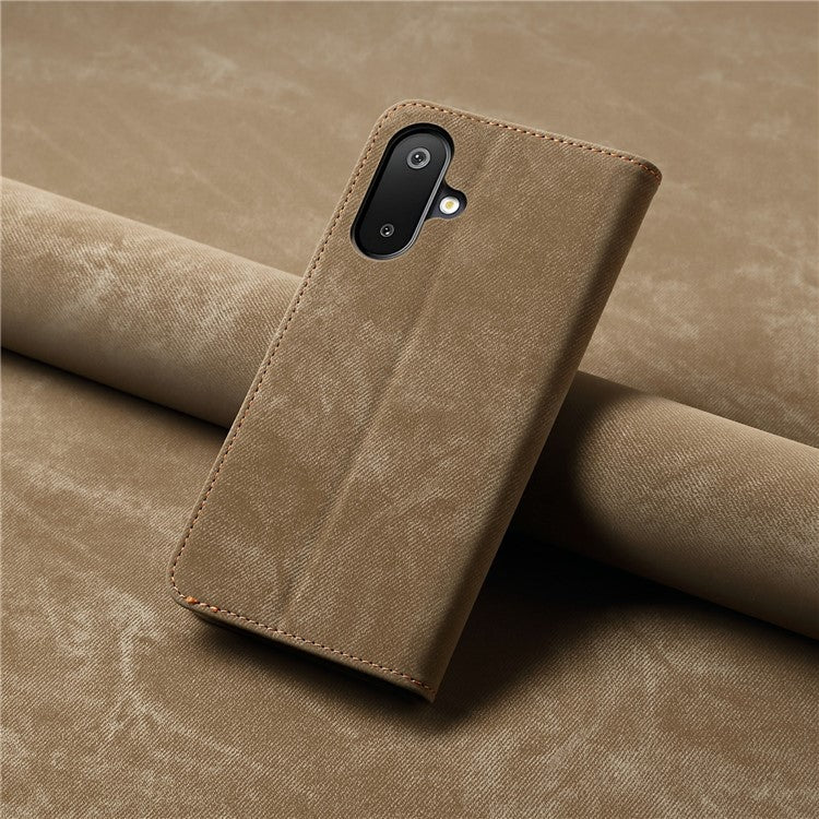 For Samsung Galaxy M06 5G / F06 5G Case Jeans Cloth Texture Anti-Scratch Leather Stand Phone Cover - Khaki