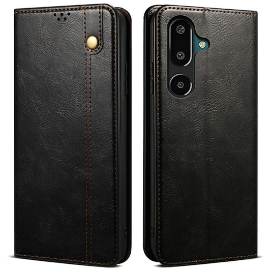 For Samsung Galaxy M16 5G / F16 5G Case Crazy Horse Texture Waxy Leather Wallet Stand Phone Cover - Black