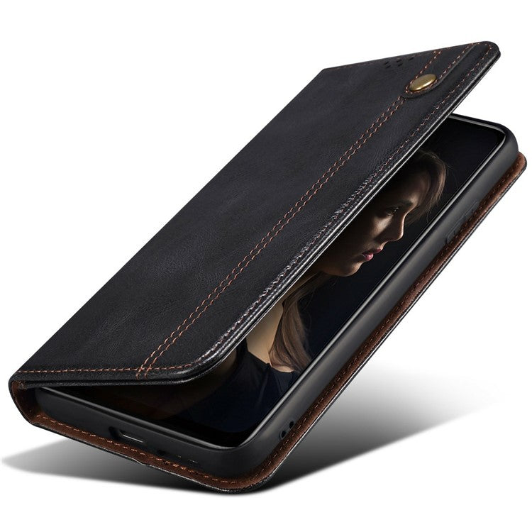 For Samsung Galaxy M16 5G / F16 5G Case Crazy Horse Texture Waxy Leather Wallet Stand Phone Cover - Black