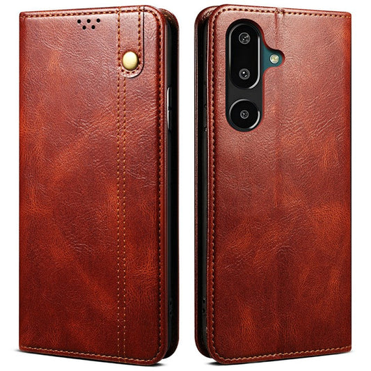 For Samsung Galaxy M16 5G / F16 5G Case Crazy Horse Texture Waxy Leather Wallet Stand Phone Cover - Brown