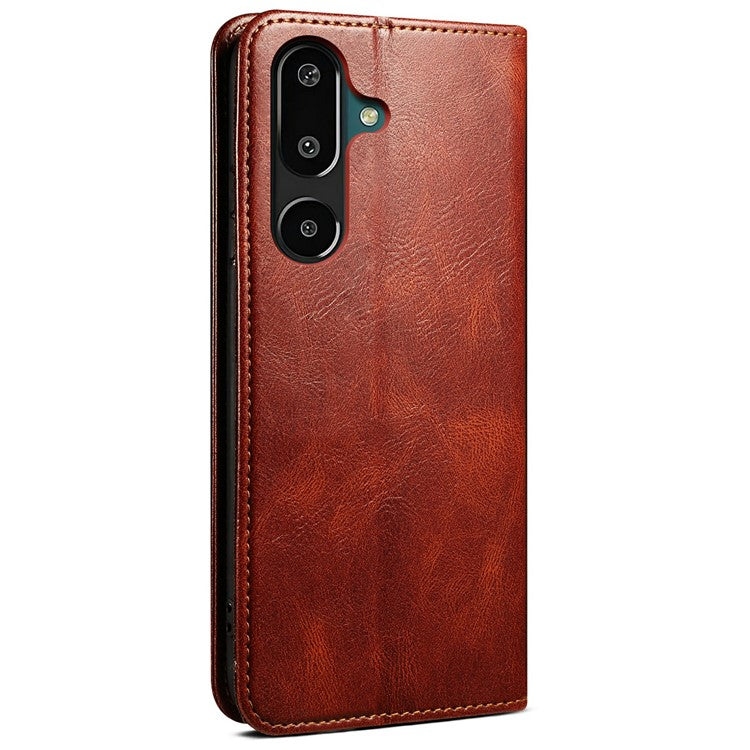 For Samsung Galaxy M16 5G / F16 5G Case Crazy Horse Texture Waxy Leather Wallet Stand Phone Cover - Brown