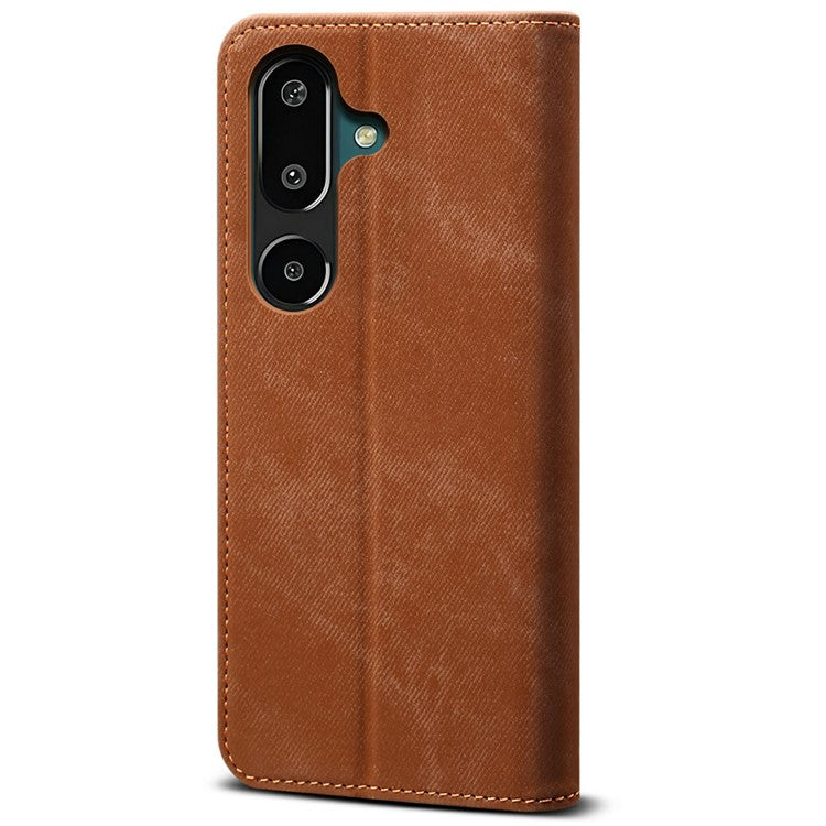 For Samsung Galaxy M16 5G / F16 5G Case Jeans Cloth Texture Anti-Scratch Leather Stand Phone Cover - Coffee
