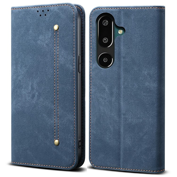 For Samsung Galaxy M16 5G / F16 5G Case Jeans Cloth Texture Anti-Scratch Leather Stand Phone Cover - Blue
