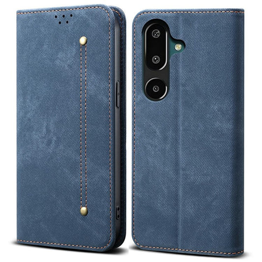 For Samsung Galaxy M16 5G / F16 5G Case Jeans Cloth Texture Anti-Scratch Leather Stand Phone Cover - Blue