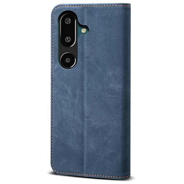 For Samsung Galaxy M16 5G / F16 5G Case Jeans Cloth Texture Anti-Scratch Leather Stand Phone Cover - Blue