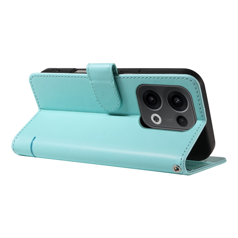 For Oppo Reno13 5G (Global) Wallet Case with Wrist Strap Cat Pattern Imprint Leather Phone Cover - Green