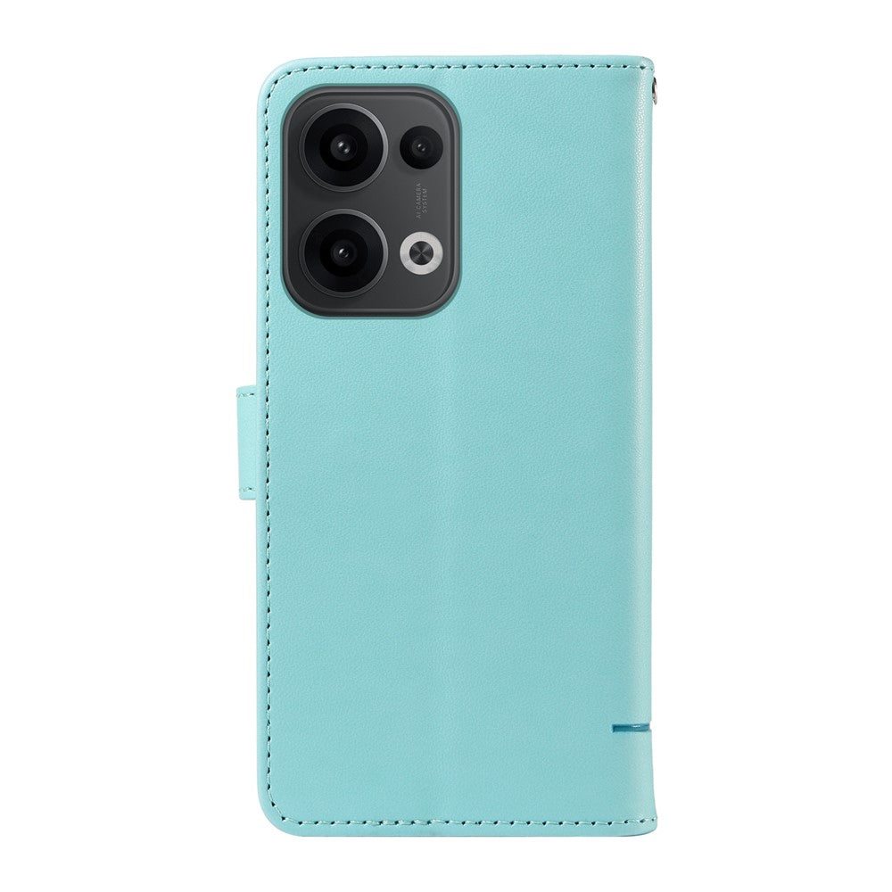 For Oppo Reno13 5G (Global) Wallet Case with Wrist Strap Cat Pattern Imprint Leather Phone Cover - Green