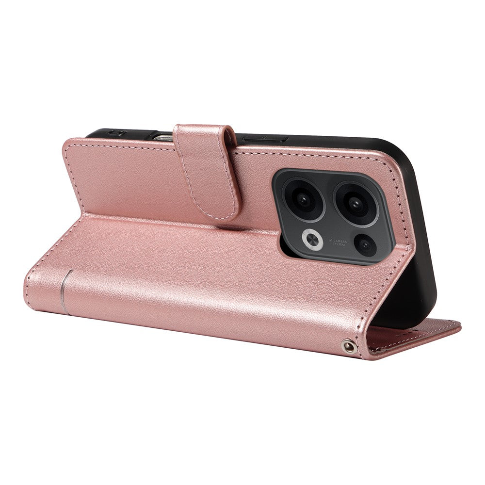 For Oppo Reno13 5G (Global) Wallet Case with Wrist Strap Cat Pattern Imprint Leather Phone Cover - Rose Gold