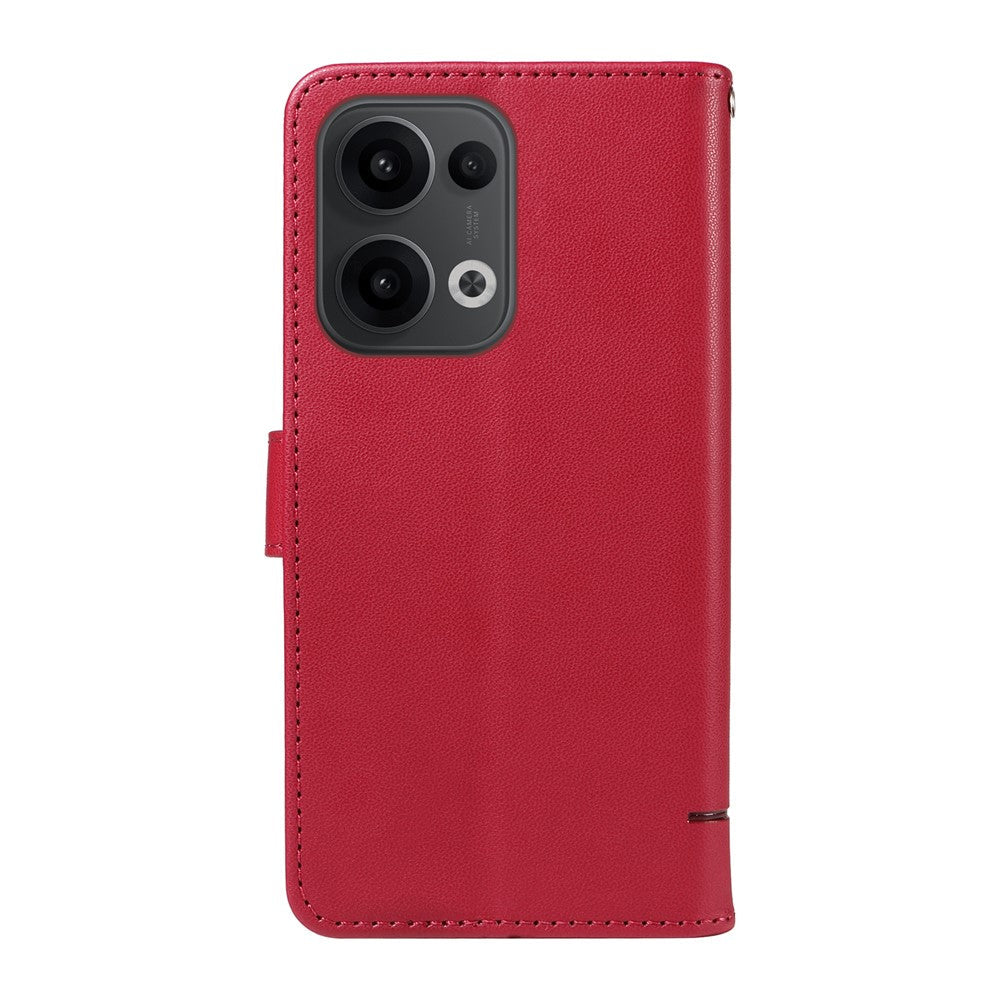 For Oppo Reno13 5G (Global) Wallet Case with Wrist Strap Cat Pattern Imprint Leather Phone Cover - Red