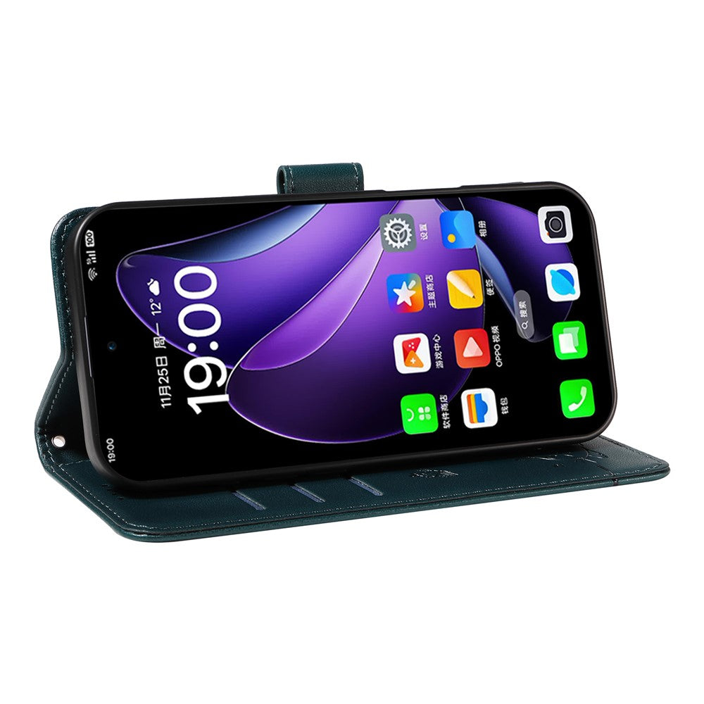 For Oppo Reno13 5G (Global) Wallet Case with Wrist Strap Cat Pattern Imprint Leather Phone Cover - Blue