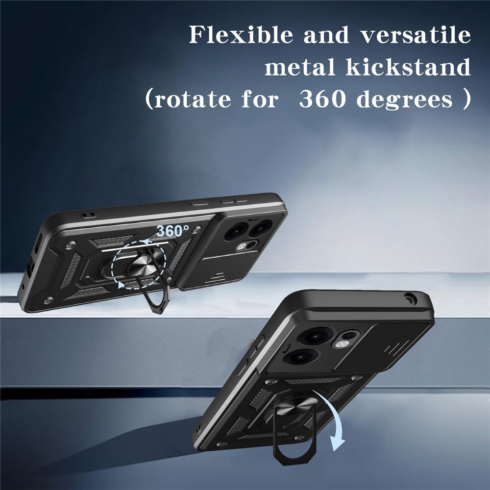 For Oppo Reno13 F 5G Case with Slide Camera Lid PC + TPU Kickstand Phone Cover - Rose Gold