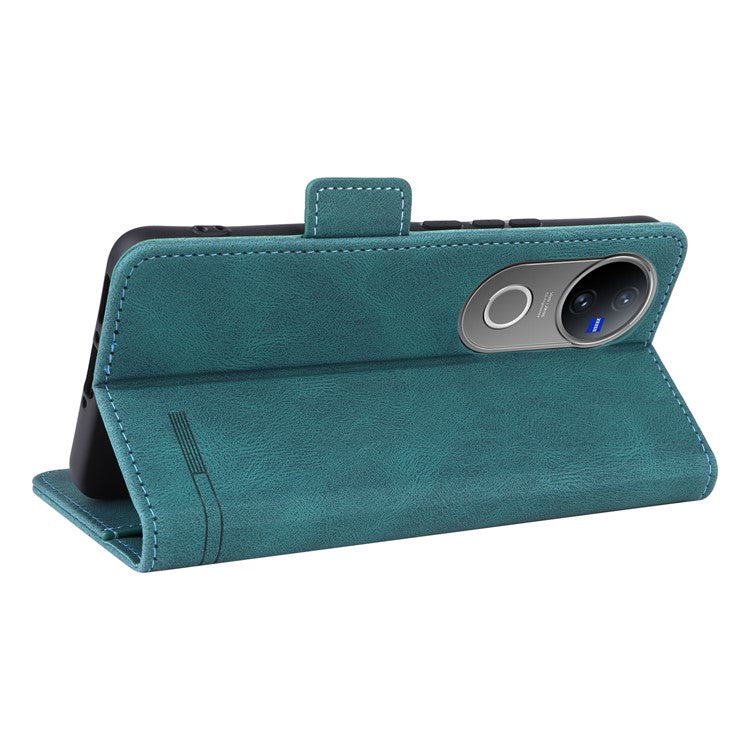 For vivo V50 5G Case Leather Wallet Flip Phone Cover with Hardware Decor - Blue