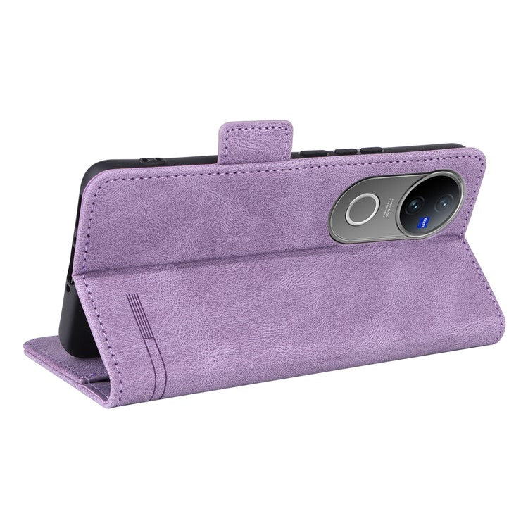 For vivo V50 5G Case Leather Wallet Flip Phone Cover with Hardware Decor - Purple