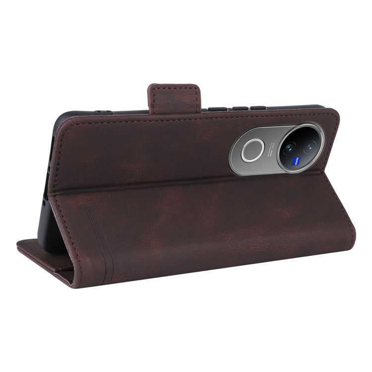 For vivo V50 5G Case Leather Wallet Flip Phone Cover with Hardware Decor - Coffee