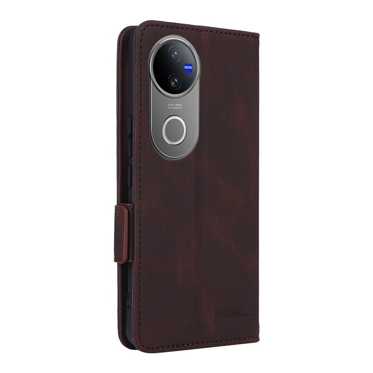 For vivo V50 5G Case Leather Wallet Flip Phone Cover with Hardware Decor - Coffee