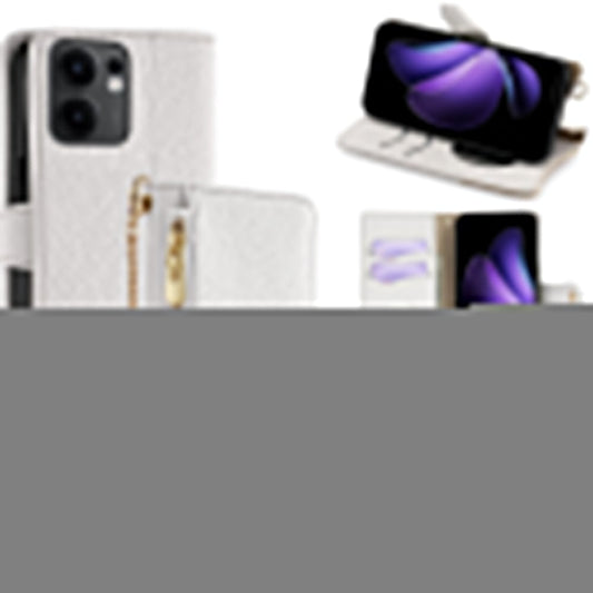 For Oppo Reno13 F 5G / Reno13 F 4G Wallet Case Fishtail Design Leather Phone Cover with Mirror / Stand / Strap - White