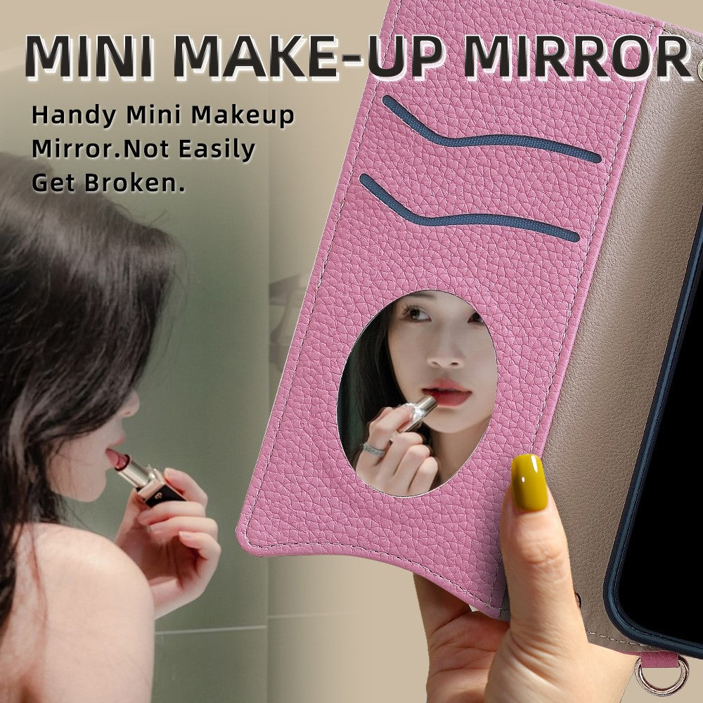 For Oppo Reno13 F 5G / Reno13 F 4G Wallet Case Fishtail Design Leather Phone Cover with Mirror / Stand / Strap - Pink