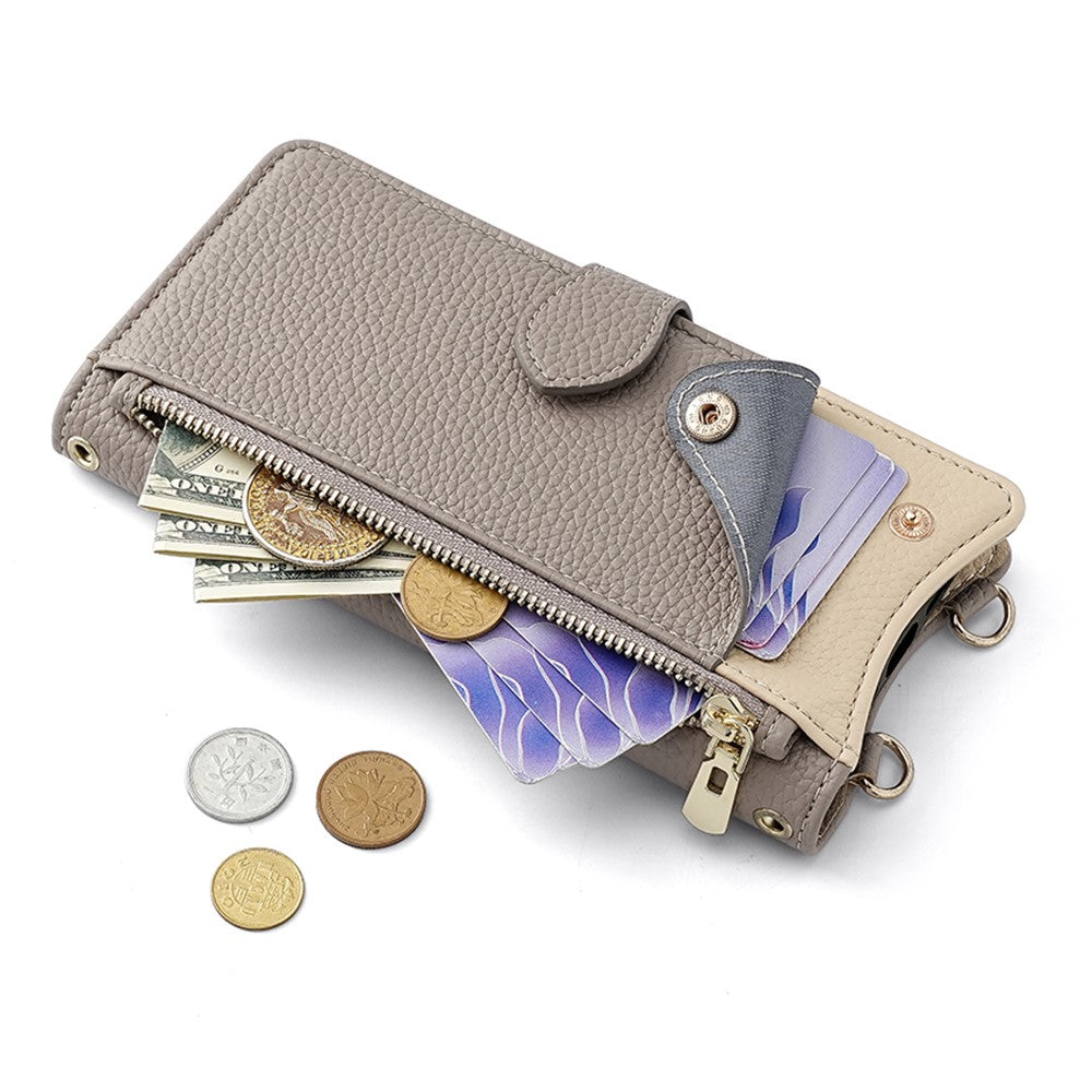 For Oppo Reno13 F 5G / Reno13 F 4G Wallet Case Fishtail Design Leather Phone Cover with Mirror / Stand / Strap - Grey