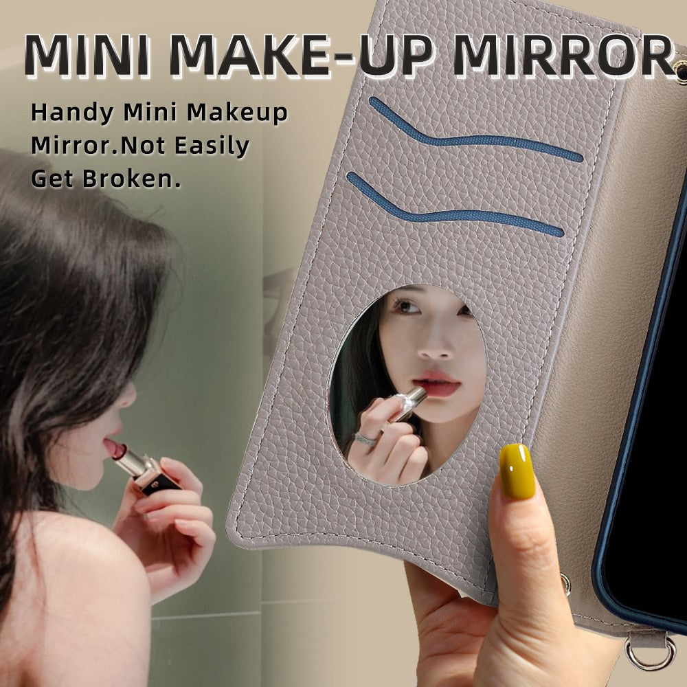 For Oppo Reno13 F 5G / Reno13 F 4G Wallet Case Fishtail Design Leather Phone Cover with Mirror / Stand / Strap - Grey