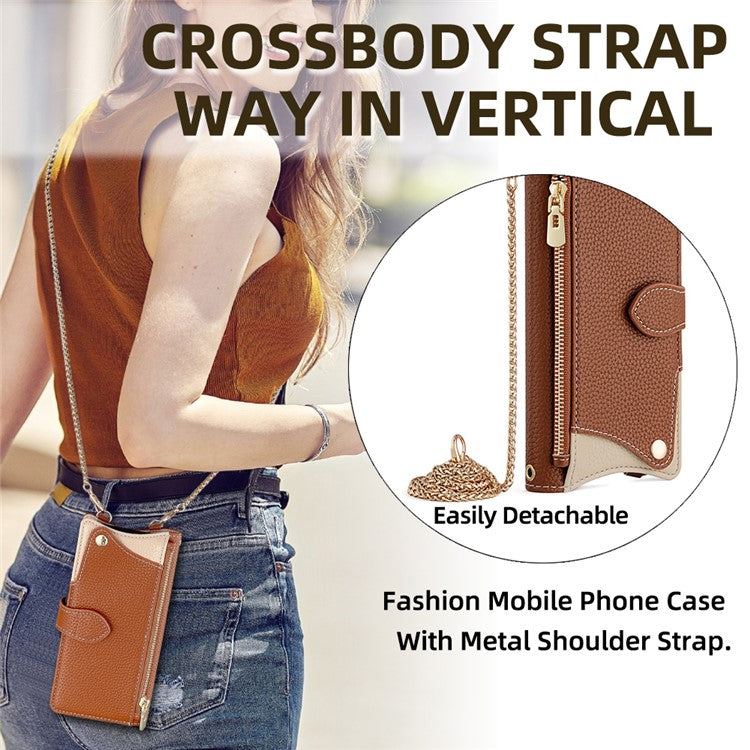For Realme 14 Pro+ 5G Wallet Case Fishtail Design Leather Phone Cover with Mirror / Stand / Strap - Brown