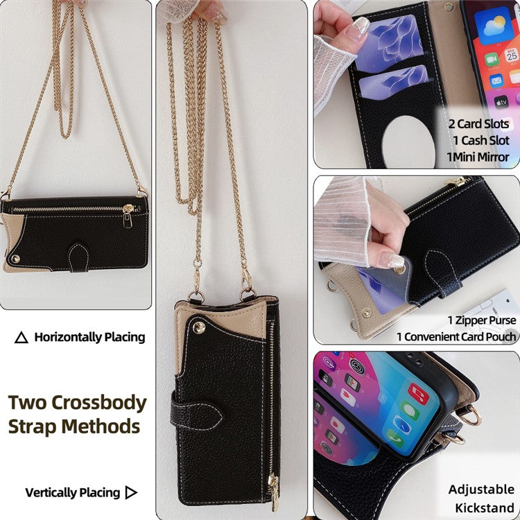 For Realme C75 / 14x 5G Wallet Case Fishtail Design Leather Phone Cover with Mirror / Stand / Strap - Black
