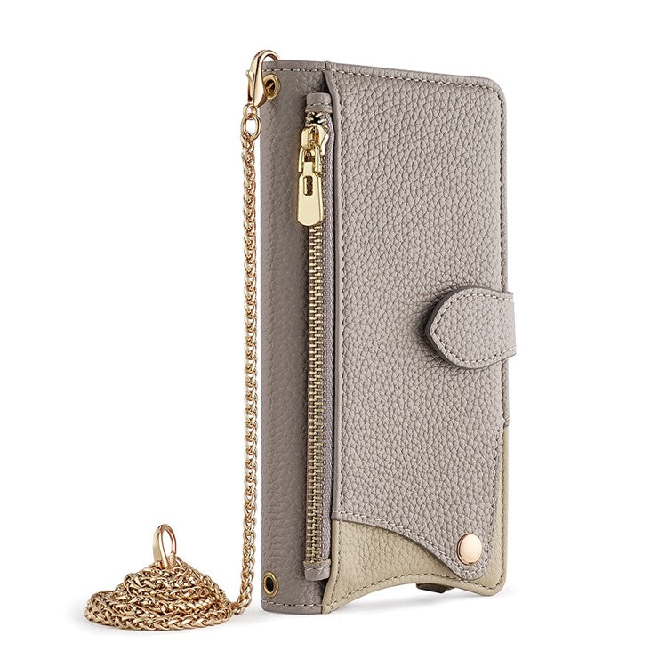 For vivo X200 Pro 5G Wallet Case Fishtail Design Leather Phone Cover with Mirror / Stand / Strap - Grey