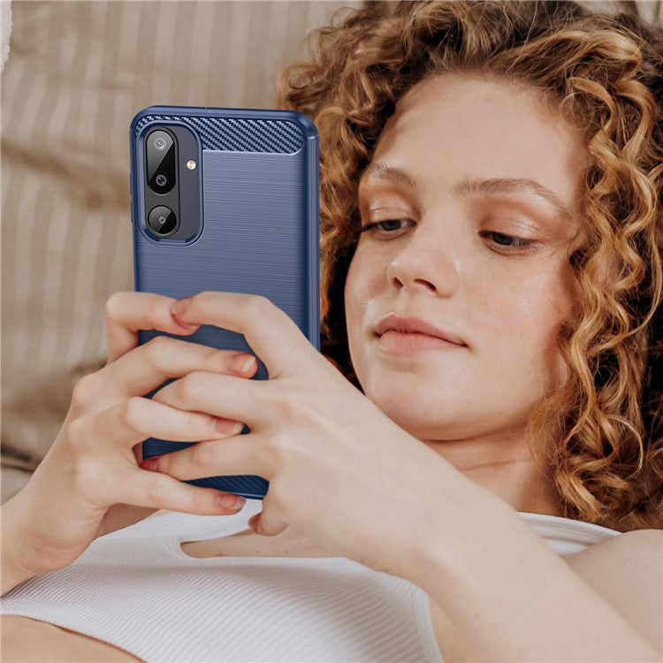 For Samsung Galaxy F16 5G / M16 5G Case Protective Phone Cover Carbon Fiber Texture Brushed - Blue