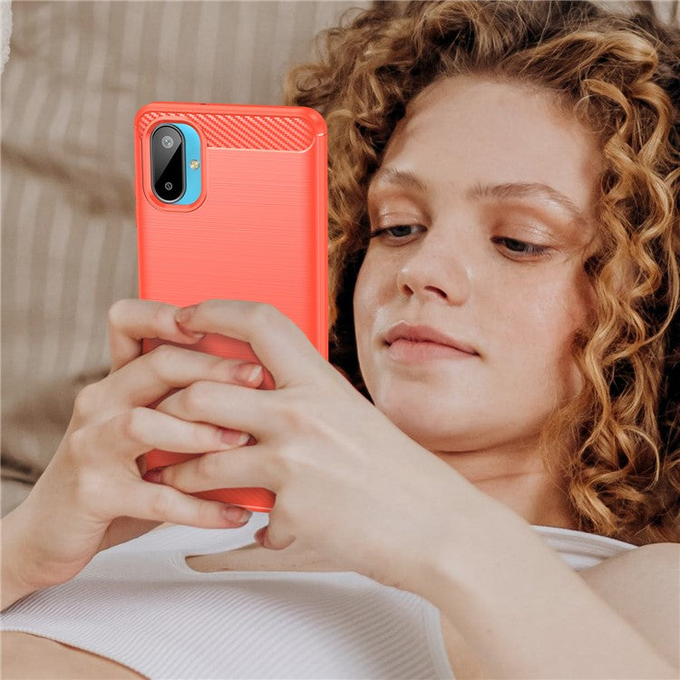 For Samsung Galaxy M06 5G / F06 5G Case Protective Phone Cover Carbon Fiber Texture Brushed - Red