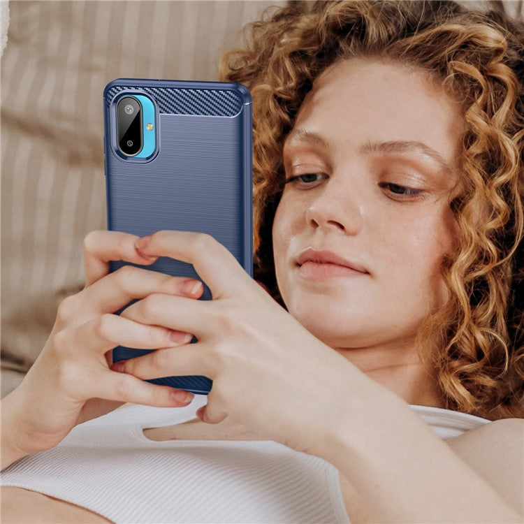 For Samsung Galaxy M06 5G / F06 5G Case Protective Phone Cover Carbon Fiber Texture Brushed - Blue