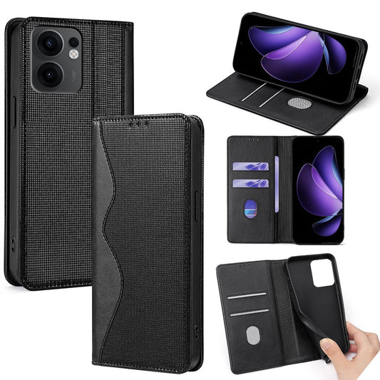 For Oppo Reno13 F 5G / Reno13 F 4G Wallet Case Wave Shape RFID Blocking PU Leather Stand Phone Cover - Black