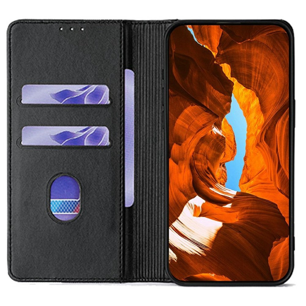 For Oppo Reno13 F 5G / Reno13 F 4G Wallet Case Wave Shape RFID Blocking PU Leather Stand Phone Cover - Black