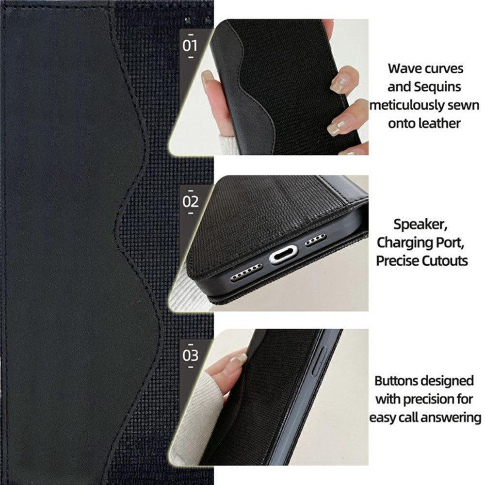 For Oppo Reno13 F 5G / Reno13 F 4G Wallet Case Wave Shape RFID Blocking PU Leather Stand Phone Cover - Black