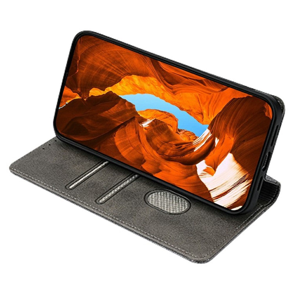 For Oppo Reno13 F 5G / Reno13 F 4G Wallet Case Wave Shape RFID Blocking PU Leather Stand Phone Cover - Grey