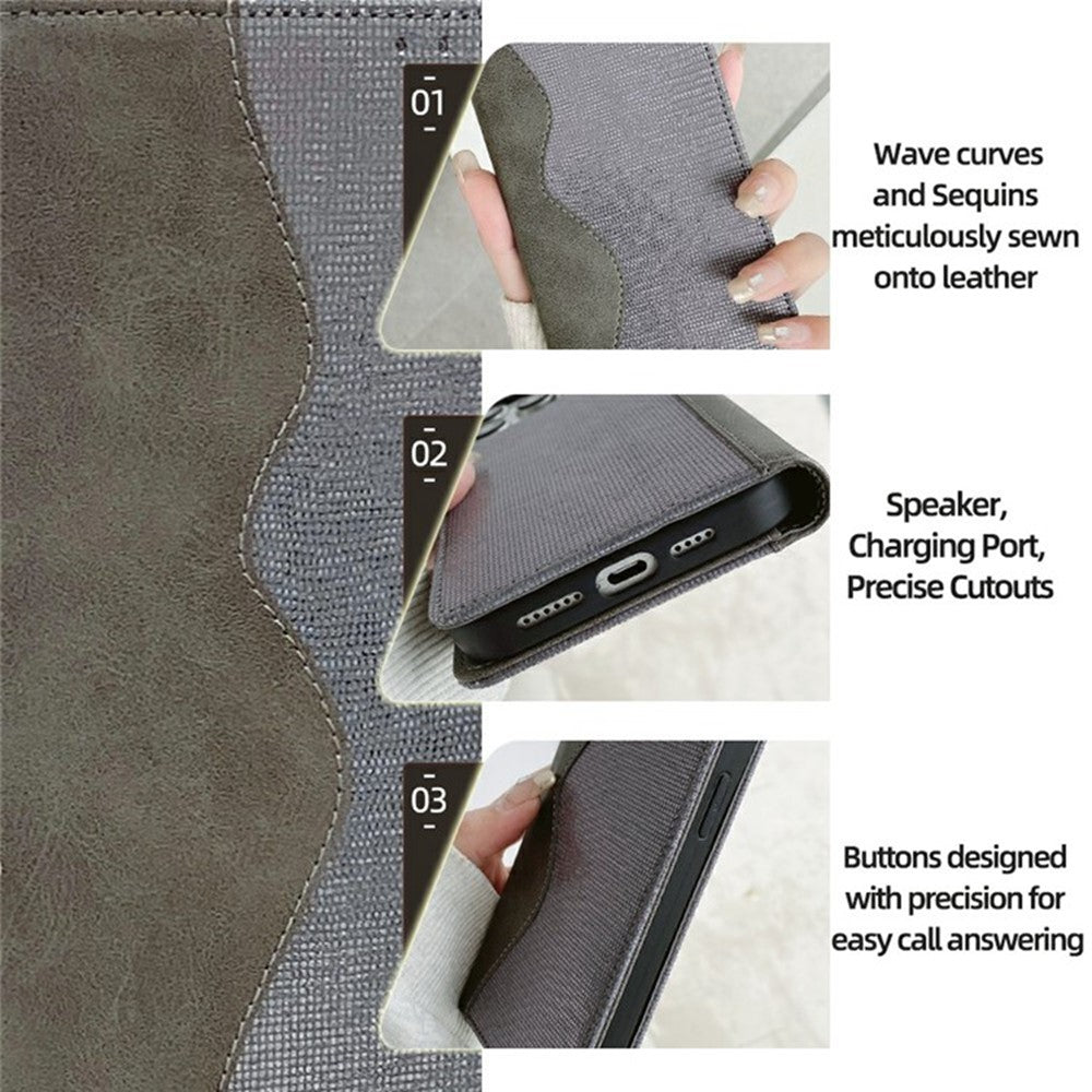 For Oppo Reno13 F 5G / Reno13 F 4G Wallet Case Wave Shape RFID Blocking PU Leather Stand Phone Cover - Grey