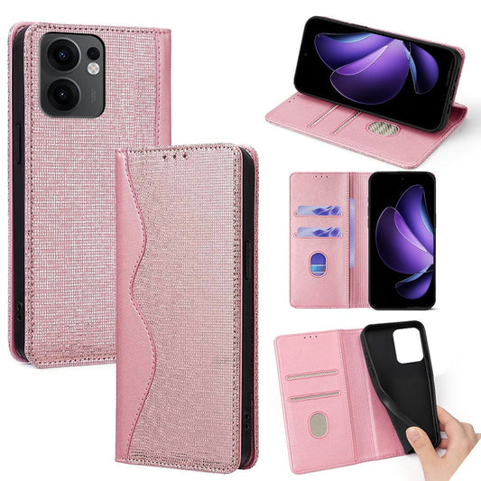 For Oppo Reno13 F 5G / Reno13 F 4G Wallet Case Wave Shape RFID Blocking PU Leather Stand Phone Cover - Rose Gold