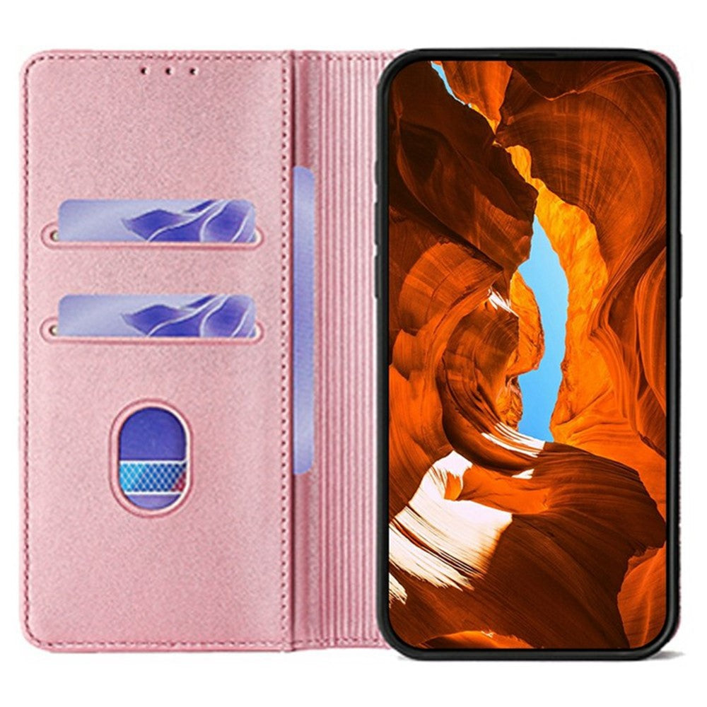 For Oppo Reno13 F 5G / Reno13 F 4G Wallet Case Wave Shape RFID Blocking PU Leather Stand Phone Cover - Rose Gold