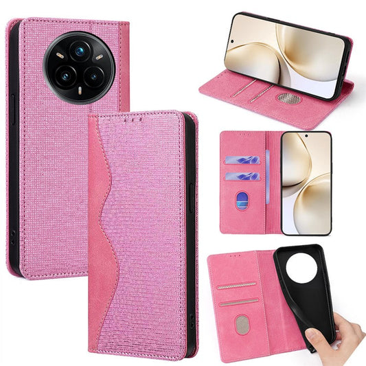 For Realme 14 Pro+ 5G Wallet Case Wave Shape RFID Blocking PU Leather Stand Phone Cover - Pink