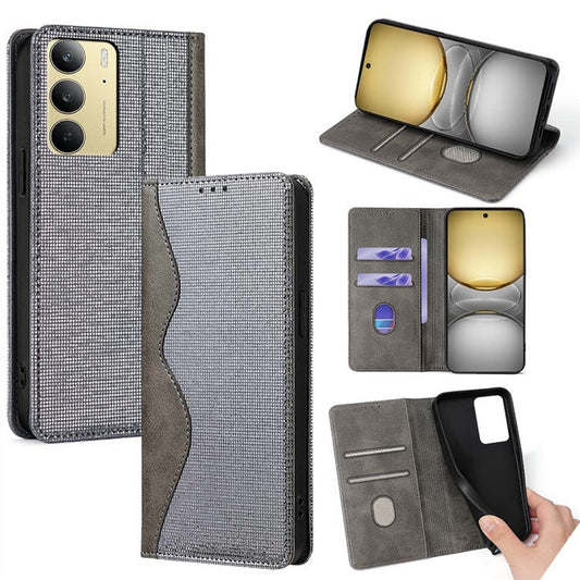 For Realme C75 / 14x 5G Wallet Case Wave Shape RFID Blocking PU Leather Stand Phone Cover - Grey