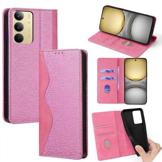 For Realme C75 / 14x 5G Wallet Case Wave Shape RFID Blocking PU Leather Stand Phone Cover - Pink