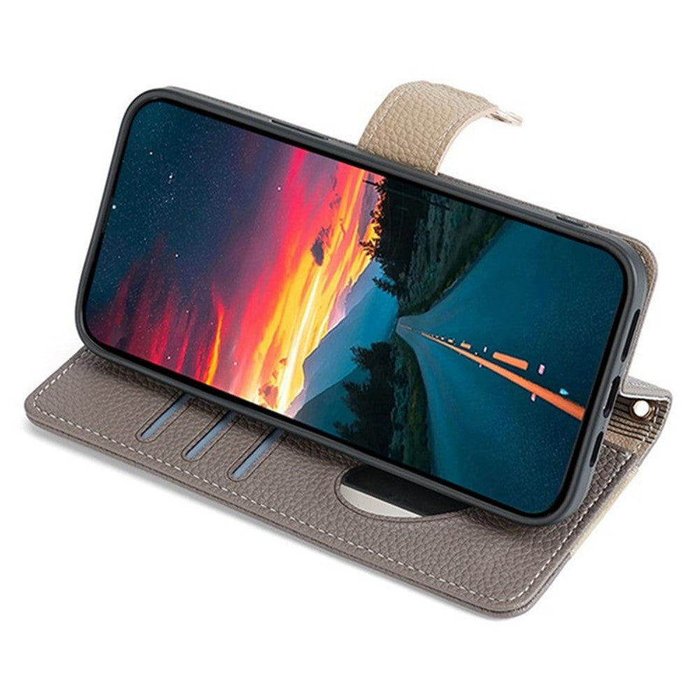 For Oppo Reno13 F 5G / Reno13 F 4G Case Mirror Wallet Leather Phone Cover with Chain Shoulder Strap - Grey