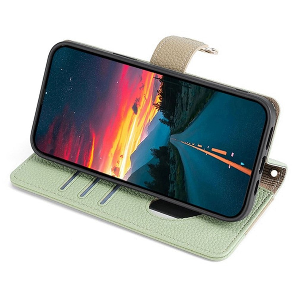For Oppo Reno13 F 5G / Reno13 F 4G Case Mirror Wallet Leather Phone Cover with Chain Shoulder Strap - Green