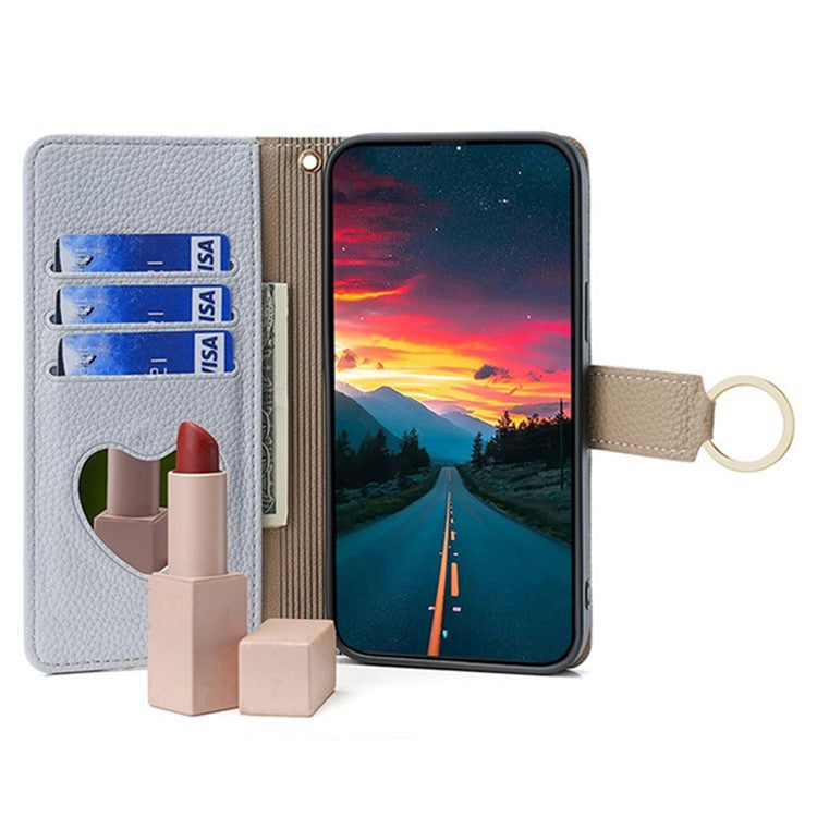 For Realme 14 Pro 5G Case Mirror Wallet Leather Phone Cover with Chain Shoulder Strap - Blue