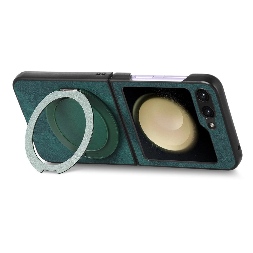 For Samsung Galaxy Z Flip7 FE 5G / Z Flip6 5G Phone Case with Rotating Kickstand Stress Relief Retro Leather Back Cover - Green