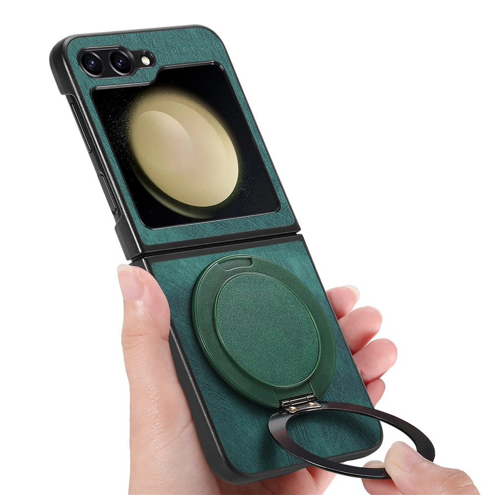 For Samsung Galaxy Z Flip7 FE 5G / Z Flip6 5G Phone Case with Rotating Kickstand Stress Relief Retro Leather Back Cover - Green