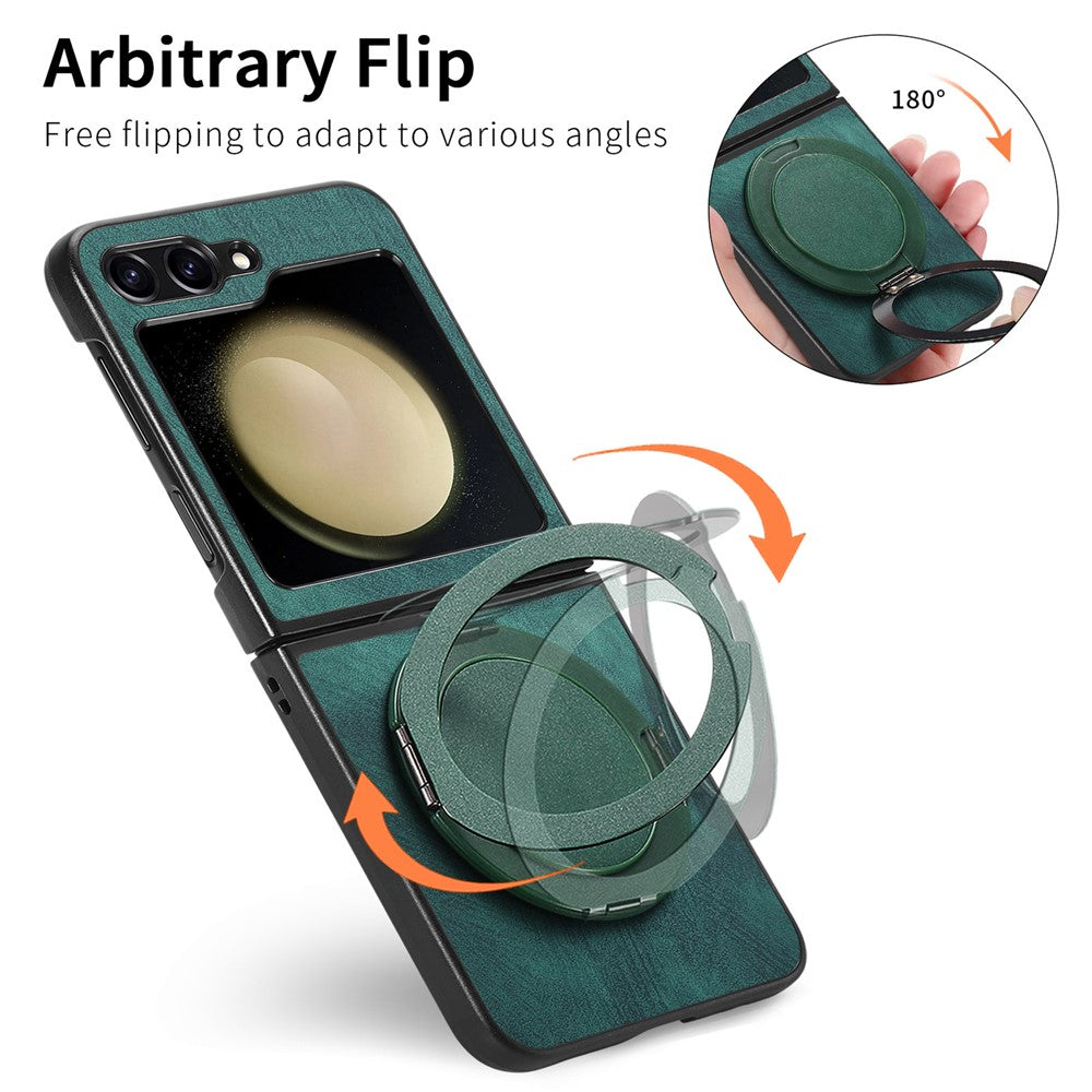 For Samsung Galaxy Z Flip7 FE 5G / Z Flip6 5G Phone Case with Rotating Kickstand Stress Relief Retro Leather Back Cover - Green