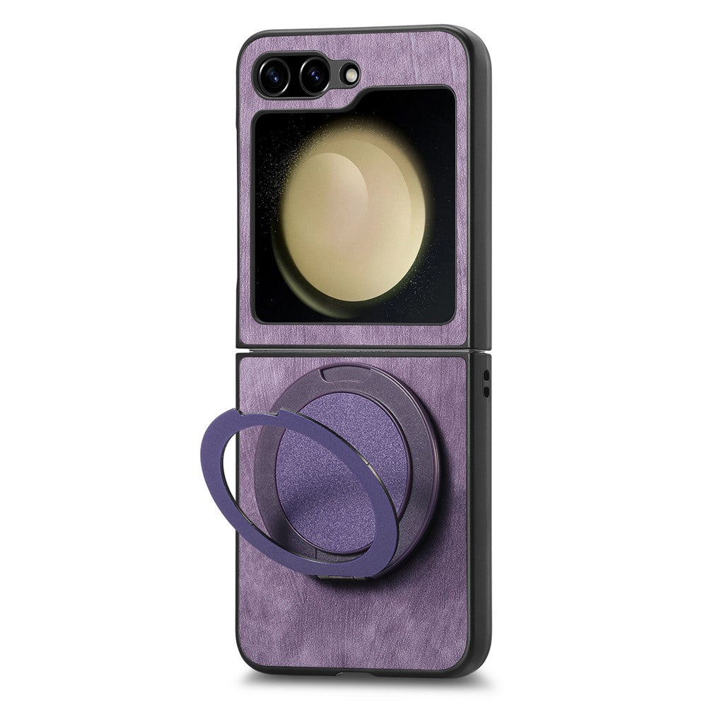 For Samsung Galaxy Z Flip7 FE 5G / Z Flip6 5G Phone Case with Rotating Kickstand Stress Relief Retro Leather Back Cover - Purple
