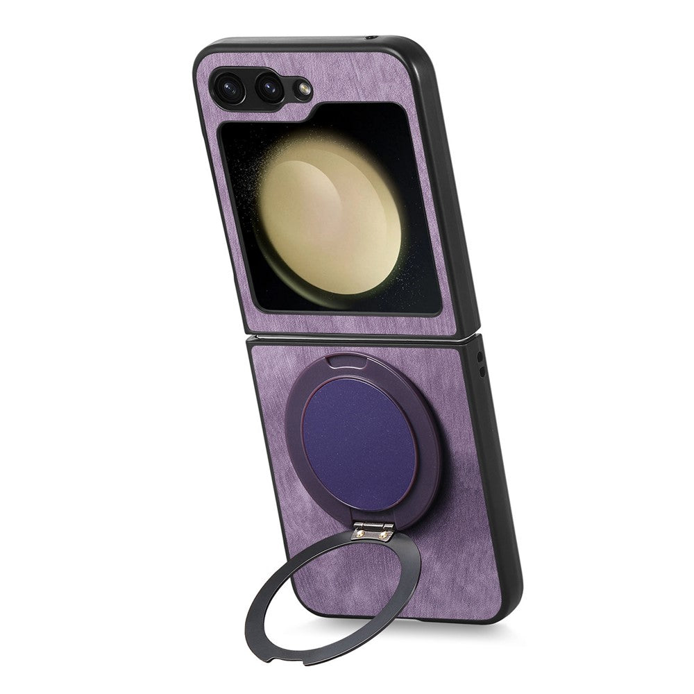 For Samsung Galaxy Z Flip7 FE 5G / Z Flip6 5G Phone Case with Rotating Kickstand Stress Relief Retro Leather Back Cover - Purple