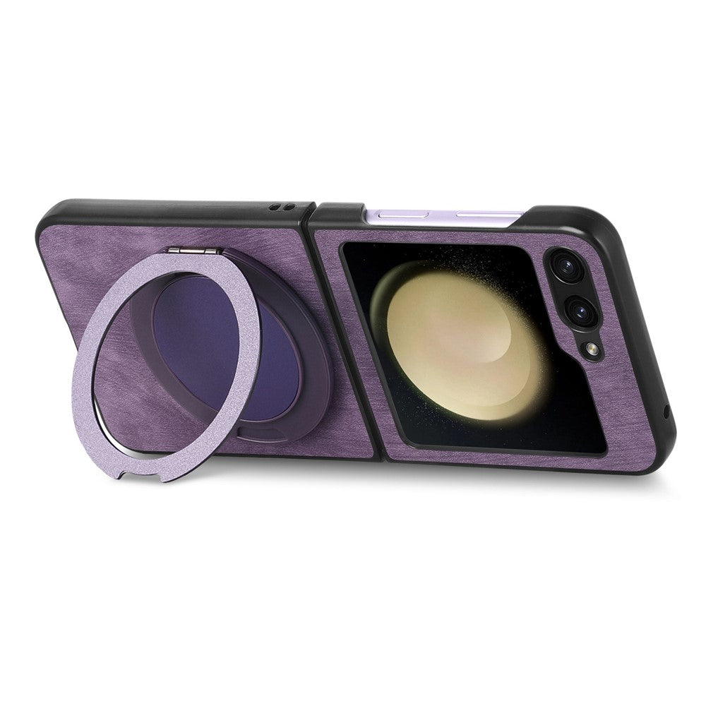 For Samsung Galaxy Z Flip7 FE 5G / Z Flip6 5G Phone Case with Rotating Kickstand Stress Relief Retro Leather Back Cover - Purple