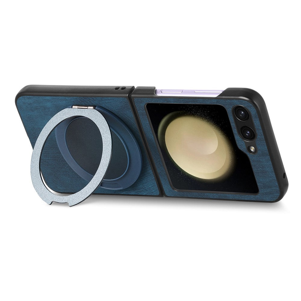 For Samsung Galaxy Z Flip7 FE 5G / Z Flip6 5G Phone Case with Rotating Kickstand Stress Relief Retro Leather Back Cover - Blue