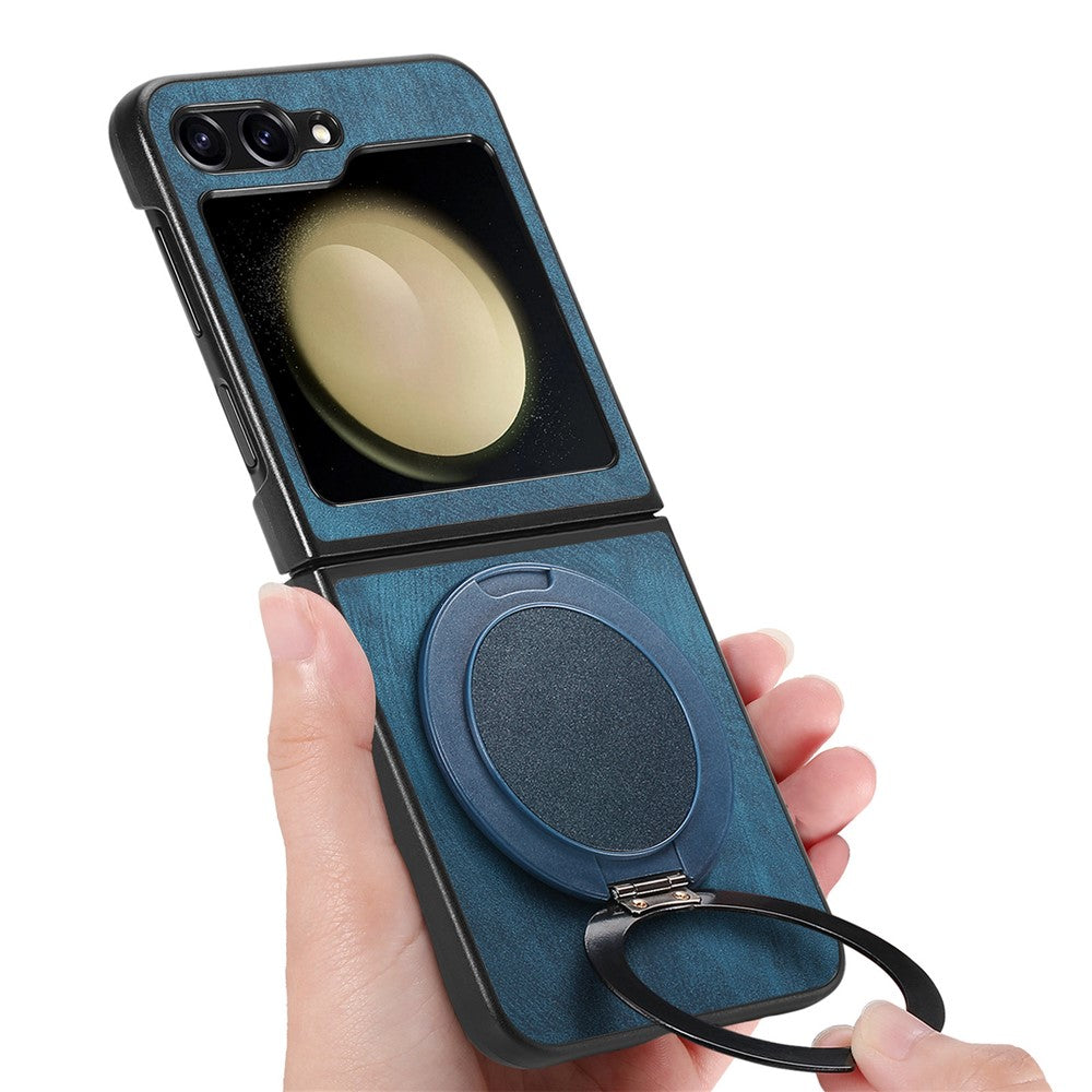 For Samsung Galaxy Z Flip7 FE 5G / Z Flip6 5G Phone Case with Rotating Kickstand Stress Relief Retro Leather Back Cover - Blue